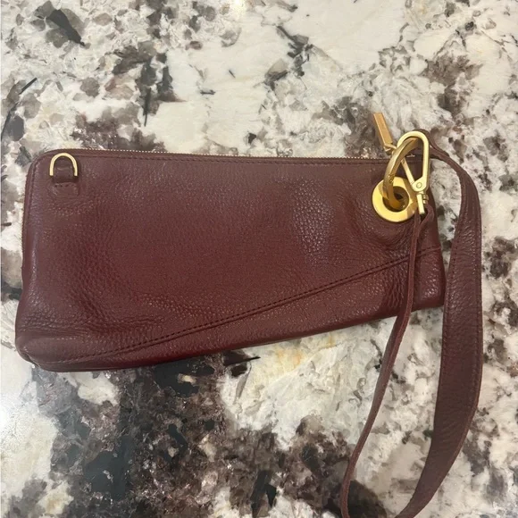 Hammitt Cherrywood Nash Pochette-  Leather Wristlet with Gold Accents - Picture 2 of 3